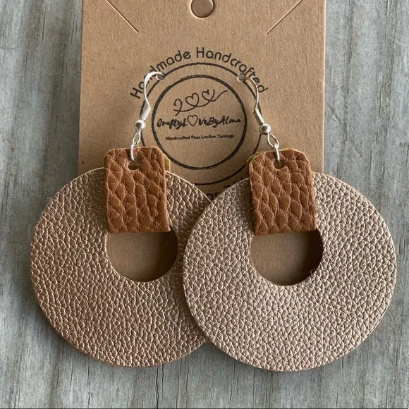 Hand Crafted Jewelry Hoop Circle Geometric Faux Leather